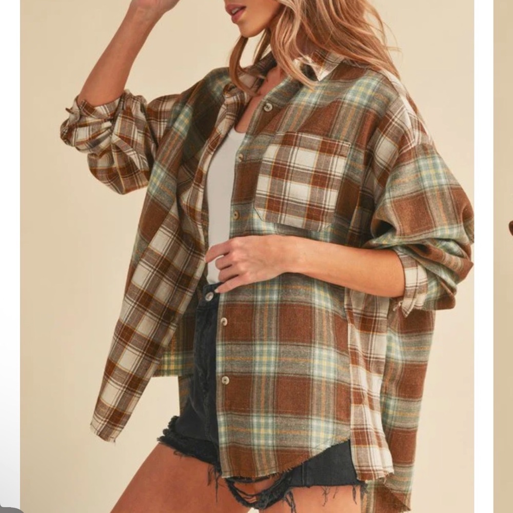 Plaid Button-Up Shirt - Brown and Green